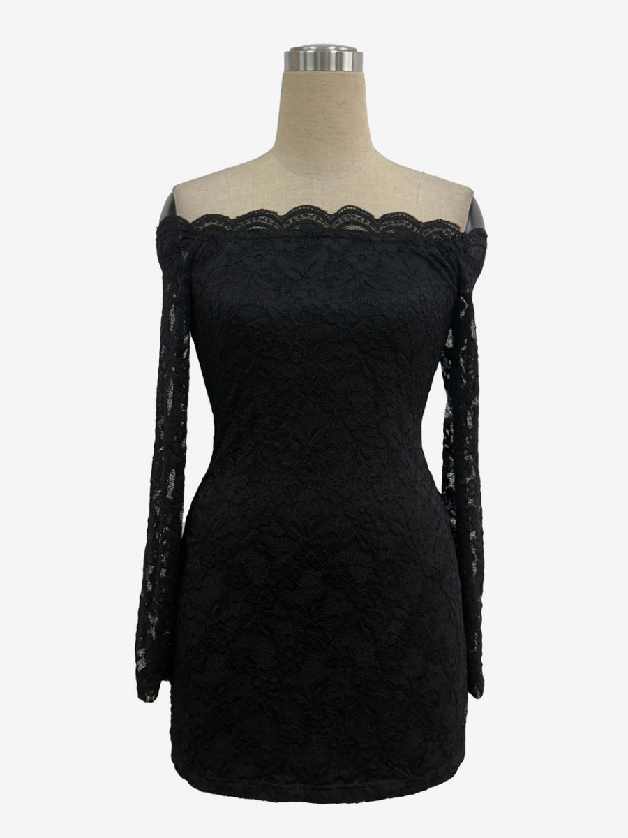 Off Shoulder Lace Bodycon Long Sleeve Mini Dress For Women 2026