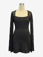 Square Neck Lace Flare Long Sleeve Bodycon Mini Dress For Women 2026