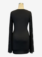Square Neck Lace Flare Long Sleeve Bodycon Mini Dress For Women 2026