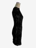 Flocked Floral Cutout Back Long Sleeve Bodycon Mini Dress For Women 2026