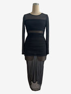 Ruched Mesh Patchwork Long Sleeve Bodycon Maxi Dress For Women 2026