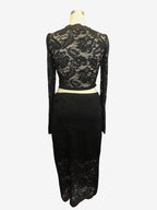 Floral Lace Long Sleeve Crop Top And Midi Skirt Two Piece Set For Women 2026