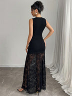 Vest Crop Top And Floral Lace Patchwork Maxi Skirt Two Piece Set For Women 2026