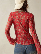 Floral Print Ruched Button Up Long Sleeve Slim Fit Shirt For Women 2026