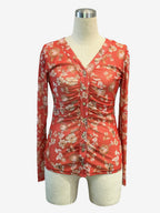Floral Print Ruched Button Up Long Sleeve Slim Fit Shirt For Women 2026