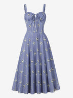 Floral Print Ruched Bust Sleeveless A Line Midi Tea Dress For Women 2026