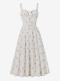 Floral Print Ruched Bust Sleeveless A Line Midi Tea Dress For Women 2026