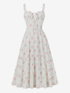 Floral Print Ruched Bust Sleeveless A Line Midi Tea Dress For Women 2026