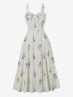 Floral Print Ruched Bust Sleeveless A Line Midi Tea Dress For Women 2026