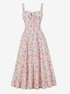 Floral Print Ruched Bust Sleeveless A Line Midi Tea Dress For Women 2026