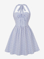 Striped Halter Neck Floral Print A Line Summer Sundress For Women 2026