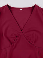 V Neck Ruched Bust Short Sleeve A Line Swing Cocktail Dress For Women 2026