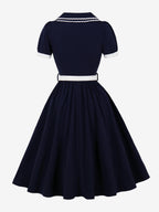 Double Layer Peter Pan Collar Embroidery Puff Sleeve Swing Dress For Women 2026
