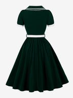 Double Layer Peter Pan Collar Embroidery Puff Sleeve Swing Dress For Women 2026