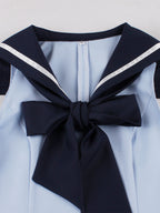 Sailor Collar Bow Knot Sleeveless Retro Swing A-Line Dress For Women 2026