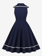 Sailor Collar Bow Knot Sleeveless Retro Swing A-Line Dress For Women 2026