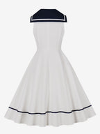 Sailor Collar Bow Knot Sleeveless Retro Swing A-Line Dress For Women 2026