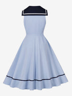 Sailor Collar Bow Knot Sleeveless Retro Swing A-Line Dress For Women 2026