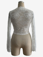 Deep V Neck Scalloped Floral Lace Sheer Crop Top For Women 2026