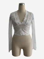 Deep V Neck Scalloped Floral Lace Sheer Crop Top For Women 2026