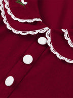 Double Layer Peter Pan Collar Embroidery Puff Sleeve Swing Dress For Women 2026