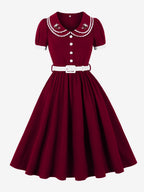 Double Layer Peter Pan Collar Embroidery Puff Sleeve Swing Dress For Women 2026
