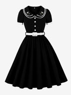 Double Layer Peter Pan Collar Embroidery Puff Sleeve Swing Dress For Women 2026