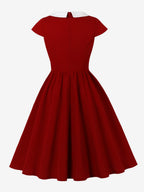 V Neck Contrast Lapel Ruched Retro A-line Swing Dress For Women 2026