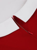 V Neck Contrast Lapel Ruched Retro A-line Swing Dress For Women 2026