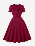 Side Bow Knot Crew Neck Short Sleeve A Line Swing Dress For Women 2026