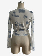 Smoky Floral Print Ruched Side Slim Fit Long Sleeve Skinny Top For Women 2026