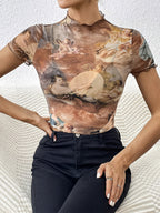 Angel Cupid Print Lettuce Trim Mesh Short Sleeve Slim Tee For Women 2026