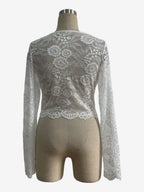 Floral Lace Long Sleeve Slim Fit Crop Top For Women 2026