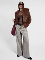 Leopard Print Mesh Slim Fit Long Sleeve Crew Neck Top For Women 2026