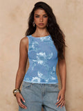 Sleeveless Mesh Tank Top With 3D Floral Applique Embroidery For Women 2026
