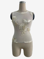 Sleeveless Mesh Tank Top With 3D Floral Applique Embroidery For Women 2026