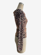 Leopard And Floral Print Cowl Neck Mesh Long Sleeve Top For Women 2026