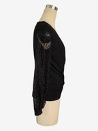 Deep V Neck Surplice Top With Sheer Floral Lace Long Sleeves For Women 2026