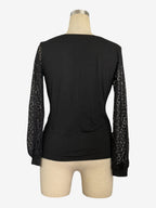Deep V Neck Surplice Top With Sheer Floral Lace Long Sleeves For Women 2026