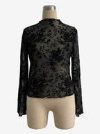 Mock Neck Flocking Floral Mesh Sheer Long Sleeve Skinny Top For Women 2026