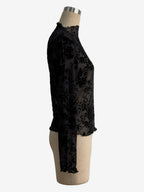 Mock Neck Flocking Floral Mesh Sheer Long Sleeve Skinny Top For Women 2026