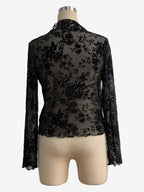 Mock Neck Flocking Floral Mesh Sheer Long Sleeve Skinny Top For Women 2026