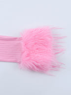 Pink Fur Cuff Women's Crop Cardigan - Y2K Ribbed Long Sleeve V-Neck Top - Sexy Clubwear Night Out Party Shrug 2026