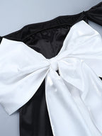 Black Bodycon Women's Mini Dress - Off Shoulder White Bow Back With Train - Sexy Strapless Summer Birthday Party Gown 2026