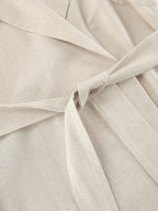 Oatmeal Linen Cotton Blend Women's Shirt Dress - Sleeveless Notched Lapel Long Dress With Pocket - Elegant Belted Summer Office Wear 2026