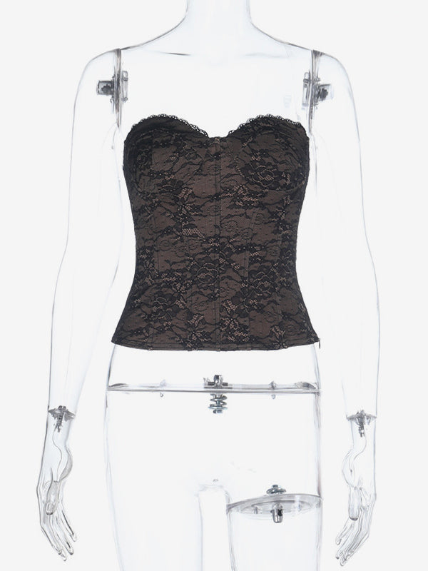 Floral Lace Women's Corset Top - Black Sweetheart Neck Bustier - Sexy Gothic Coquette Aesthetic Night Out Camisole 2026