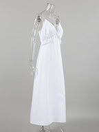 White 100% Cotton Women's Maxi Dress - Spaghetti Strap Ruched Bust Sundress - Sexy V-neck Ruffle Trim Beach Vacation Long Dress 2026