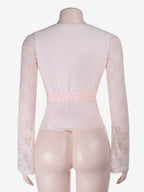 Baby Pink Wrap Front Women's Top - Sheer Lace Sleeve Date Night Blouse - Sexy Plunge Neck Balletcore Aesthetic Romantic Spring Top 2026