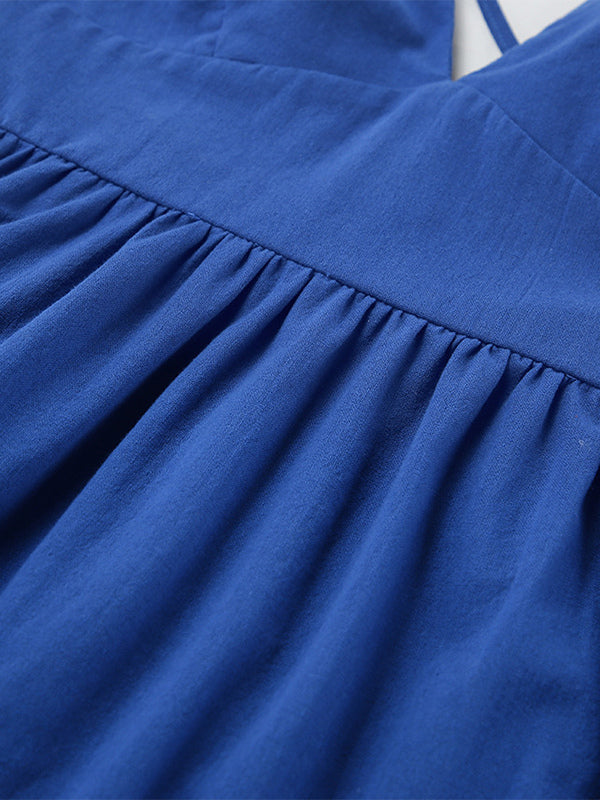 Royal Blue 100% Cotton Women's Maxi Dress - Criss Cross Backless Strappy Sundress - V-neck Summer Beach Vacation Dress 2026