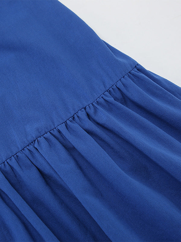 Royal Blue 100% Cotton Women's Maxi Dress - Criss Cross Backless Strappy Sundress - V-neck Summer Beach Vacation Dress 2026